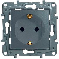 Розетка с заземлением без рамки Legrand Etika 1-м. шторки алюминий картинка